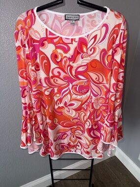 Sam and Jess Pink Orange Floral-Print Women's Long-Sleeve Top